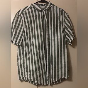 H&M medium green and white striped button up